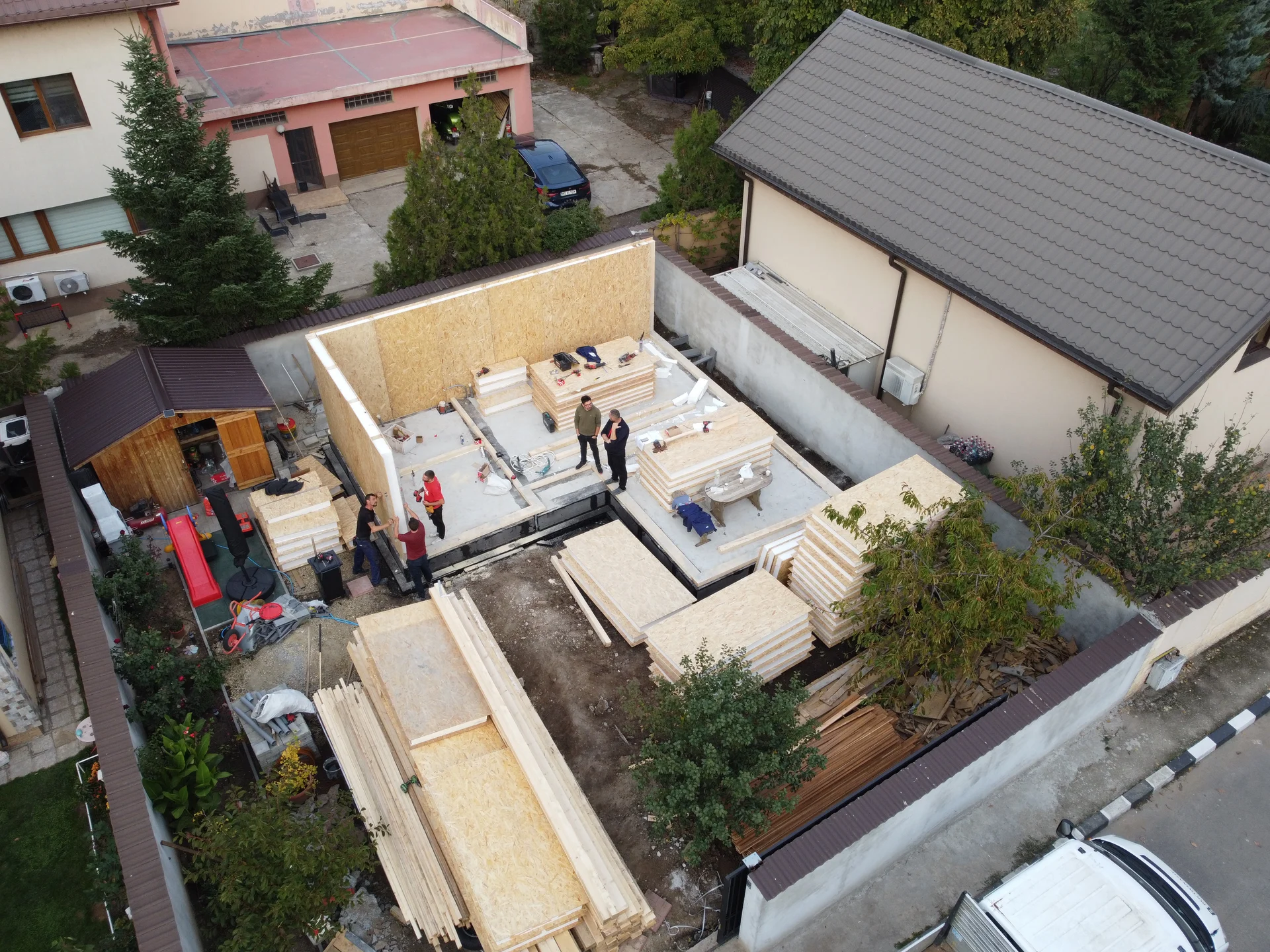 Construcție casă din panouri SIP - vedere aeriană șantier