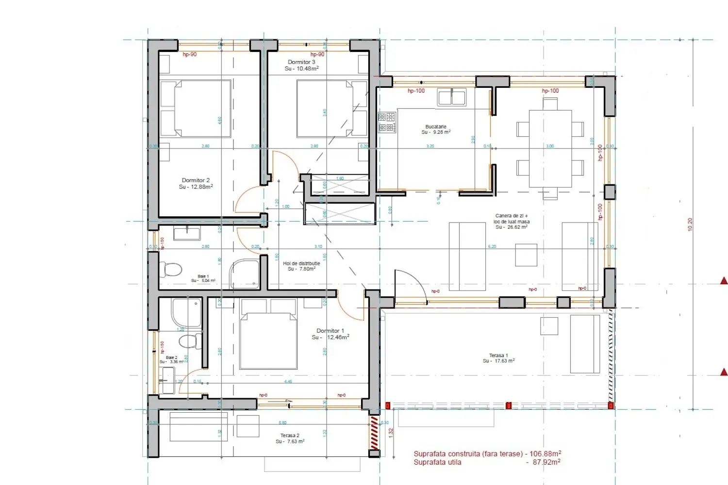 Proiect casă cu 3 dormitoare – echilibru între suprafață și intimitate